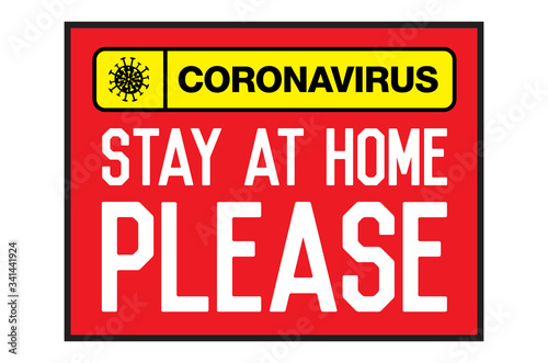 Stay at home please. Lettering typography poster with text for self quarantine. Vintage style monochrome illustration.