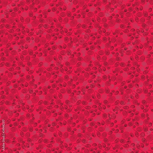 Seamless Endless Funny Background Pattern of Swirls and Curls. Gift Wrapping or Invitation Template. Hand Drawn Doodle Style Craft Backdrop. Black, Blue and Red.