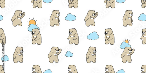 Bear seamless pattern vector polar bear cloud sun sky scarf isolated cartoon repeat wallpaper tile background doodle illustration design