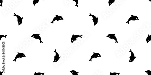 dolphin Seamless pattern fish vector shark tuna doodle cartoon salmon whale wave ocean sea scarf isolated repeat wallpaper tile background textile illustration design