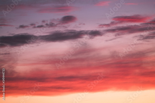 Summer sunset with pink-orange sky with clouds. © Надежда Минская