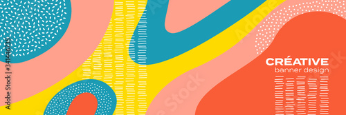 Abstract fun color pattern cartoon doodle geometric background. Vector trend brochure cover template design, creative colors texture pattern background