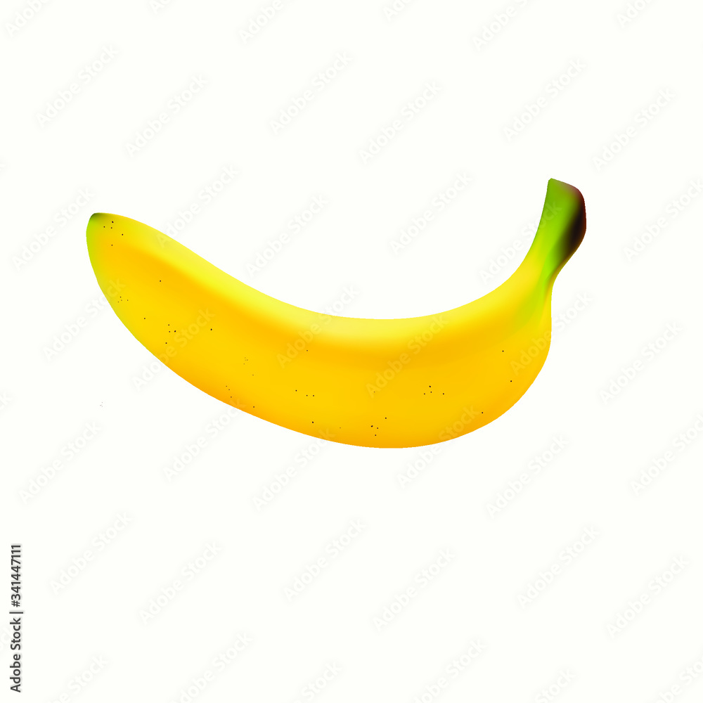 Realistic vector fruit-banana. Made using the gradient-mash technique. Located on white background. Suitable for advertising fruit and vegetarian lifestyle.