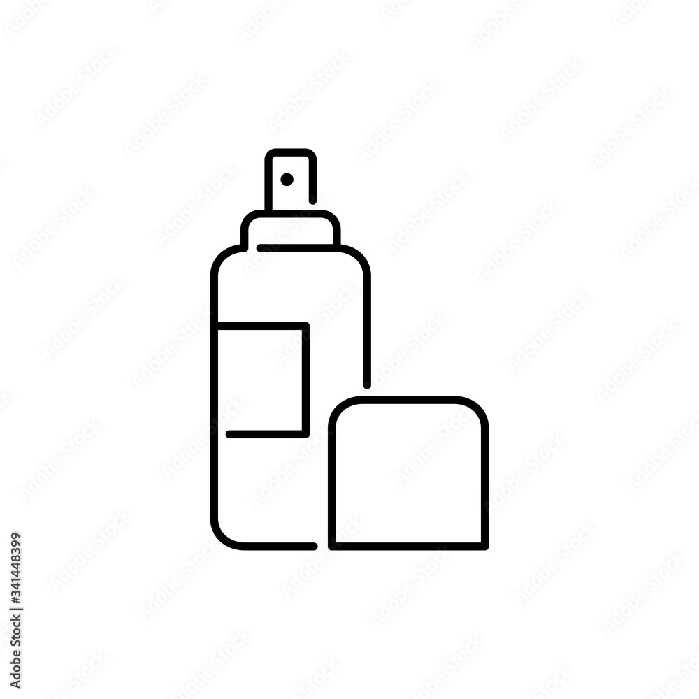 Icono plano lineal spray desinfectante en color negro