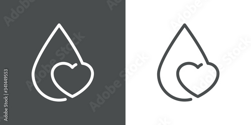 Icono plano lineal gota con corazón en fondo gris y fondo blanco