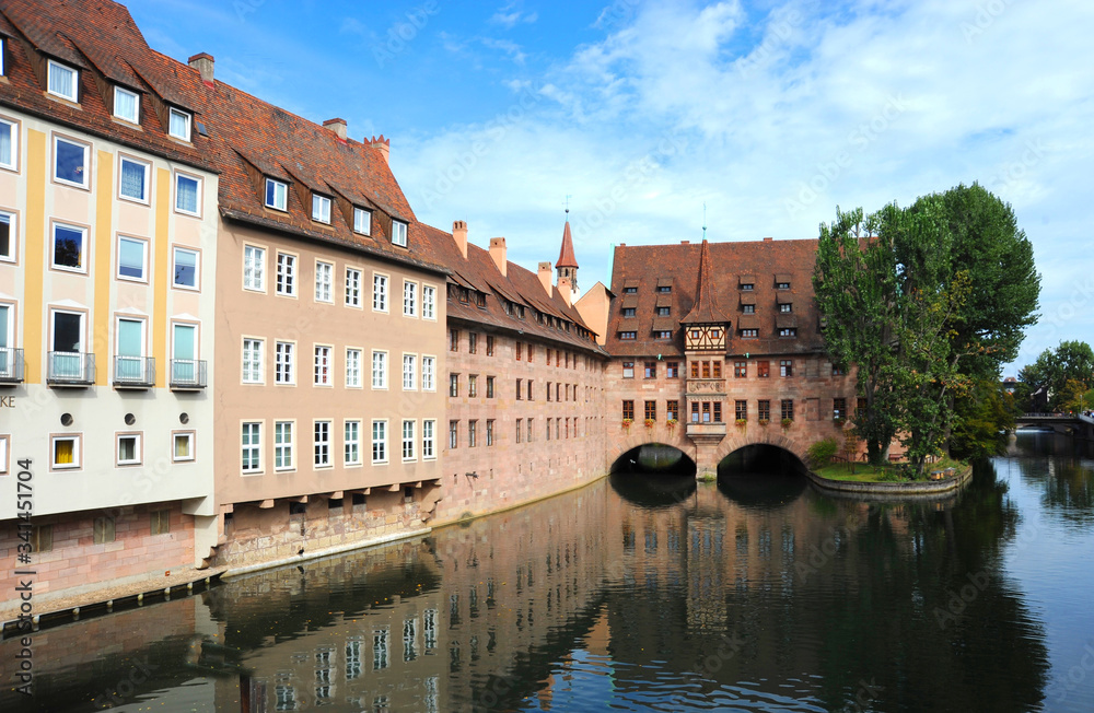 On the river Pegnitz in the old town of Nuremberg, Germany.