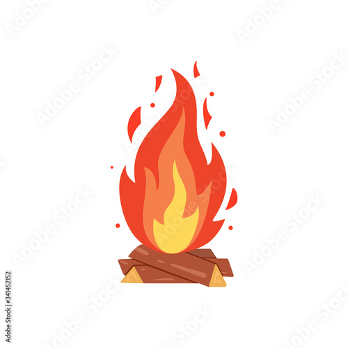 Campfire icon. Burning bonfire vector. Firewood flames, burn fireplace cartoon illustration.