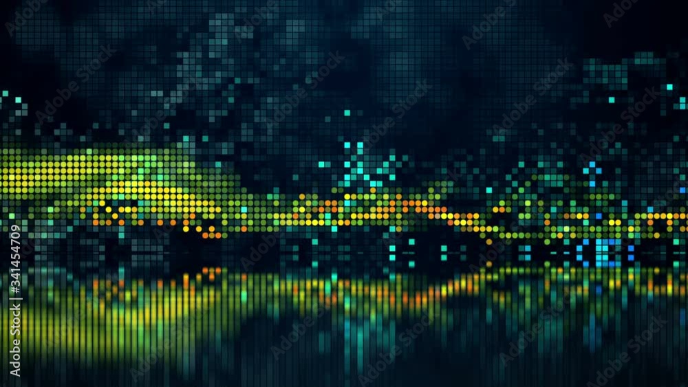 Big data visualization hi-tech graph element. Abstract audio analyzer equalizer reflection background. Futuristic dynamic 4K UHD video seamless loop animation.