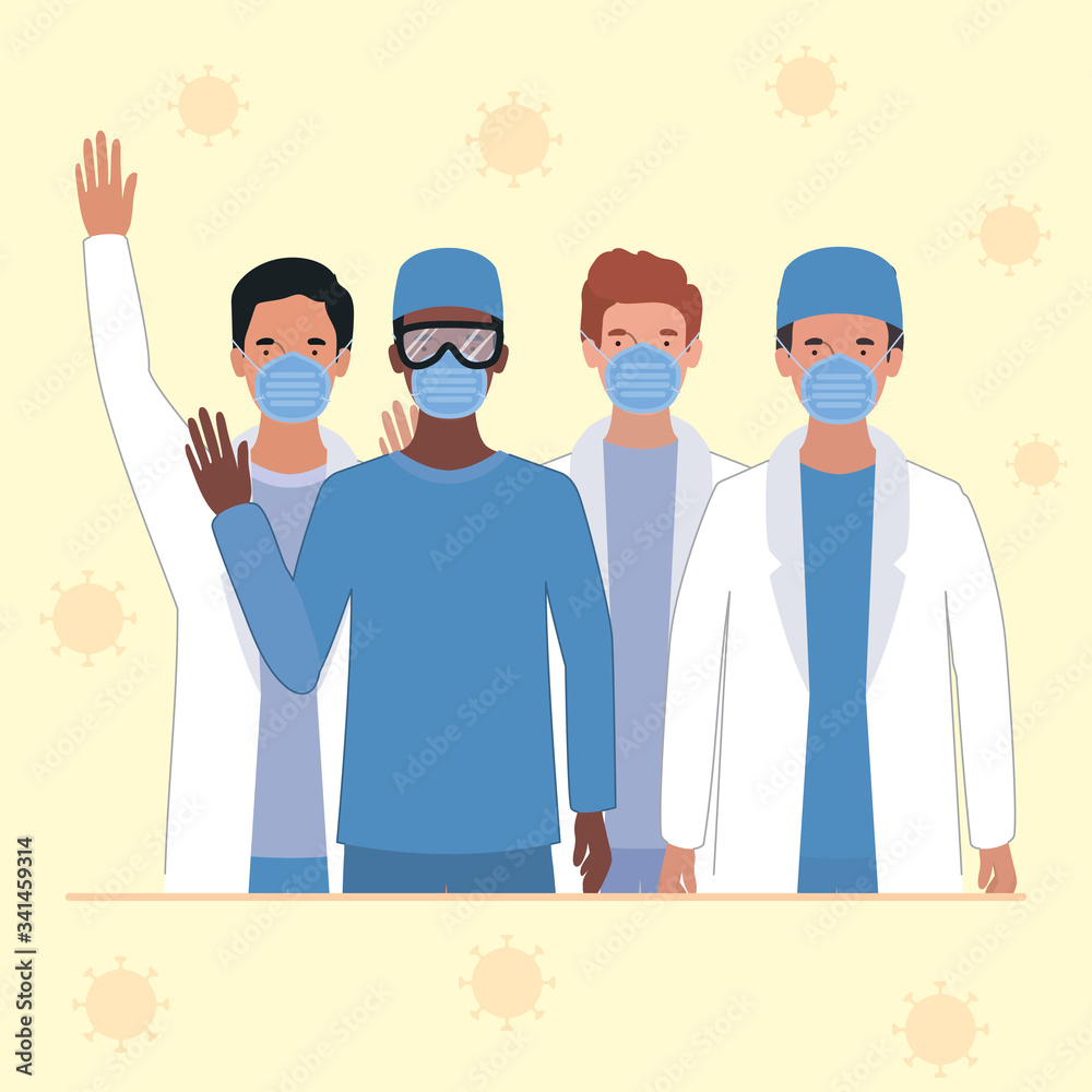 Men doctors with masks against 2019 ncov virus vector design