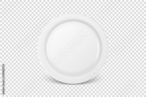 Vector 3d Realistic White Porcelain, Plastic or Paper Disposable Food Dish Plate Icon Closeup Isolated. Front View. Design template, Mock up for Graphics, Branding Identity, Printing, etc