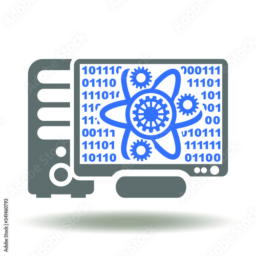 Computer Atom Icon Vector. Science Digital Computing Research Logo. Education Study Physics Symbol.