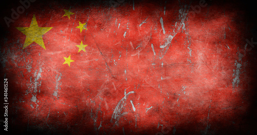 China flag with grunge texture background 3D illustration