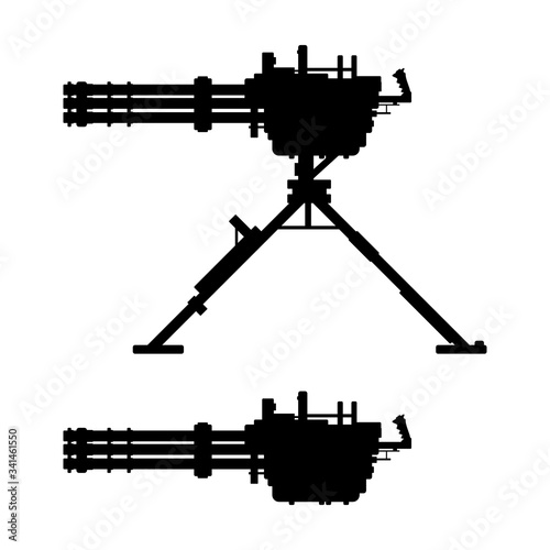 Minigun Rotary Machine-gun Weapon - Vector Icon Illustration Black Silhouette.