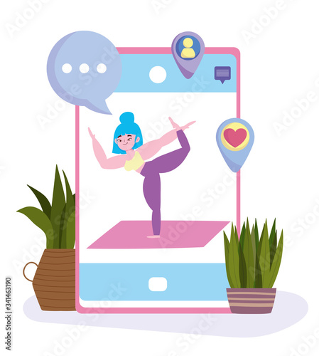 yoga online, smartphone with daily yoga training app