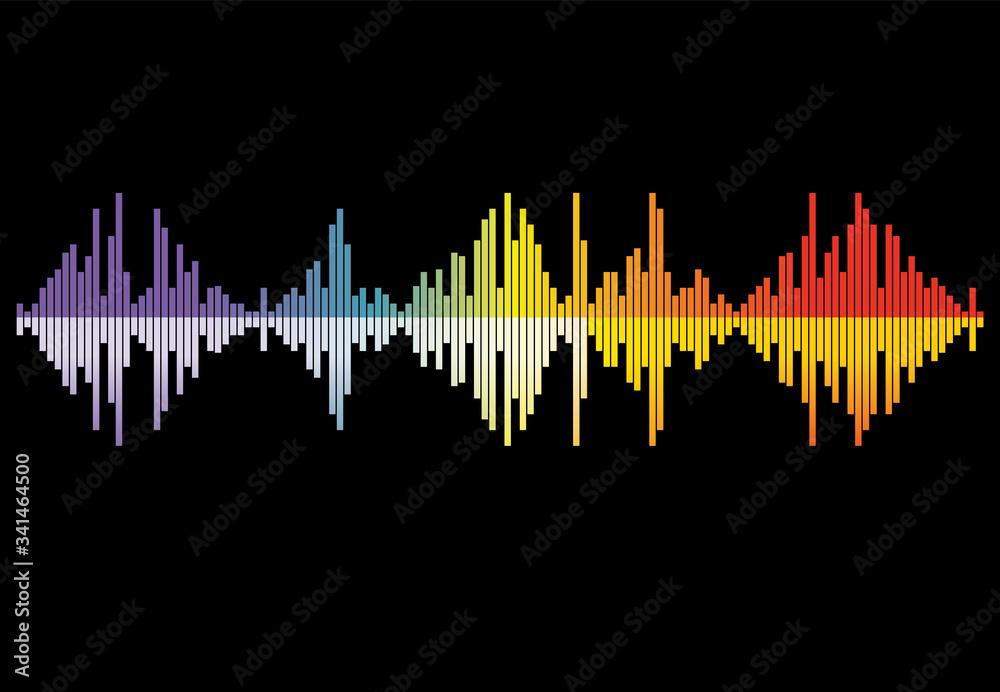 Sound Wave Illustration. Rainbow pulse player logo. Colorful equalizer element on a black background. Jpeg