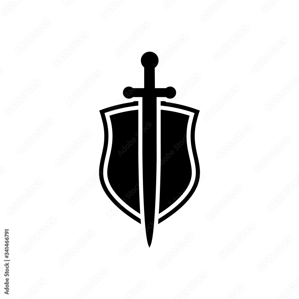 Shield and sword icon, logo isolated on white background Stock Vector ...