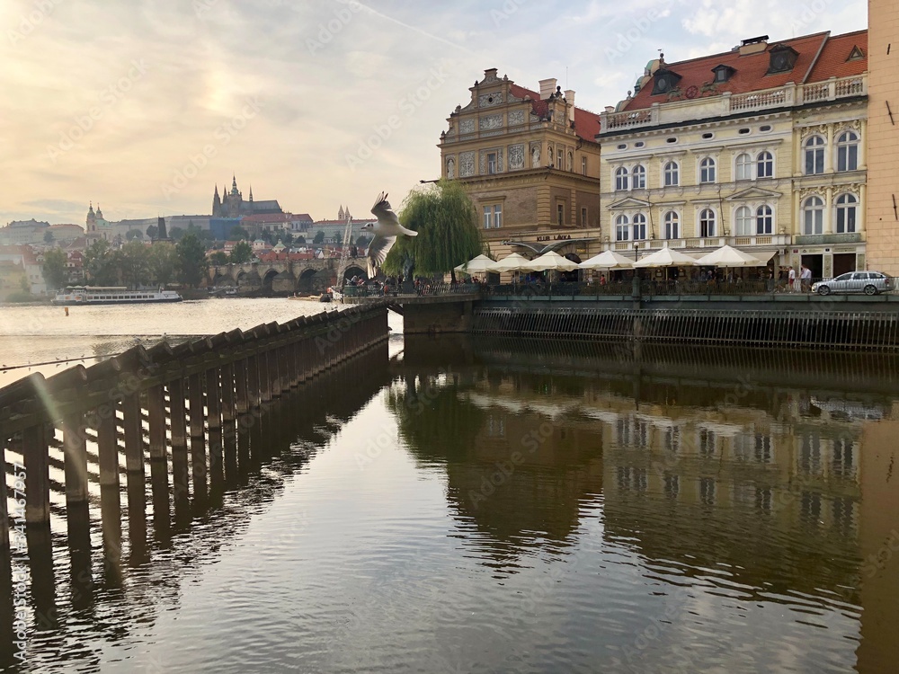 view of the river in prague czech republic