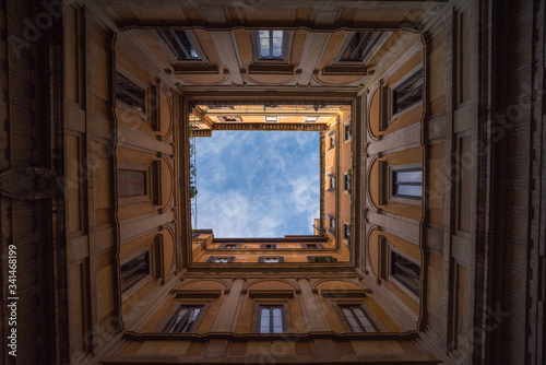 Geometric picture of old historical palace in the center of Rome