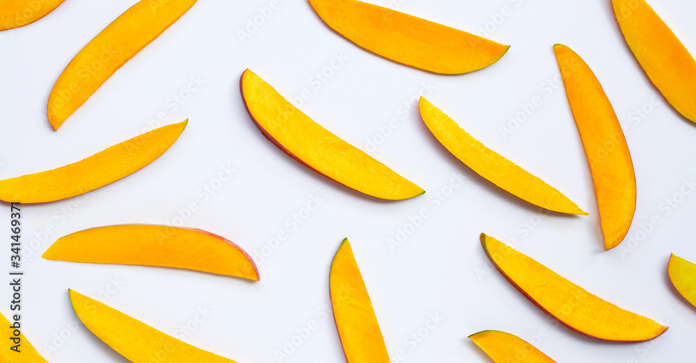 Tropical fruit, Mango slices on white background. Tropical fruit, Mango slices on white background.