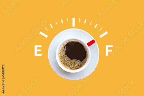 Poster with coffee cups and fuel gauge