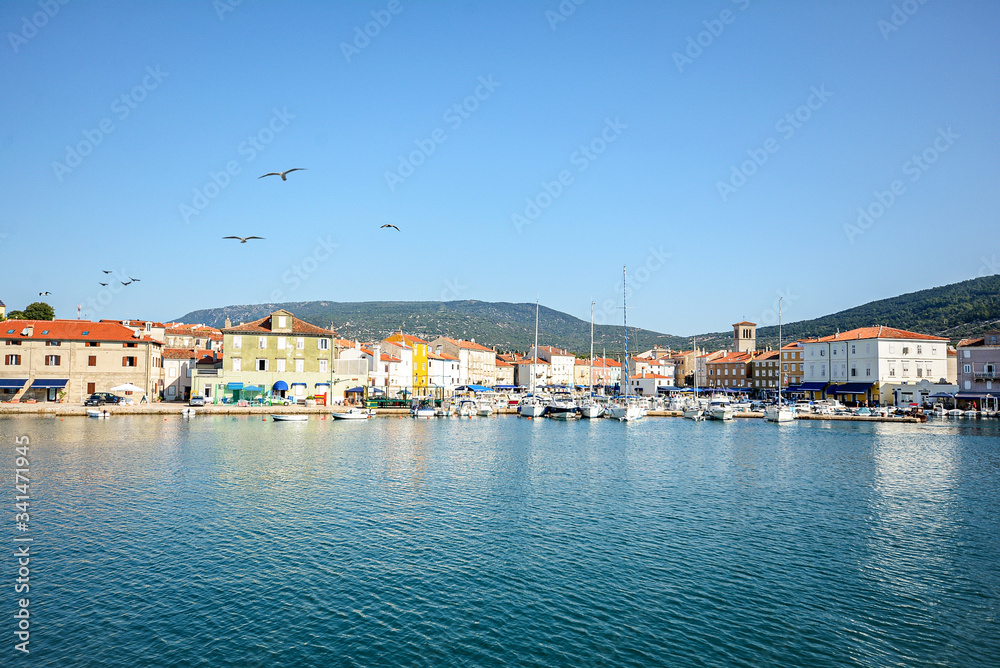 View to harbour with old town of Cres, Adriatic sea, Island of Cres, Istria Croatia Europe