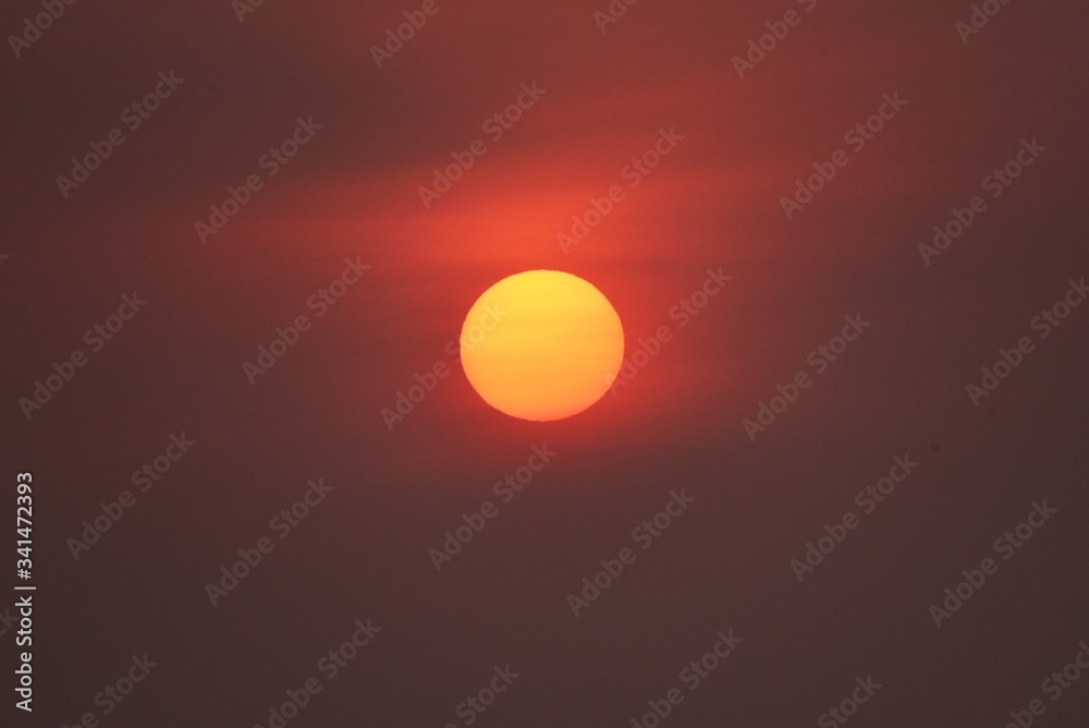 Sunrise Scene / Sun and Silhouette Background Material