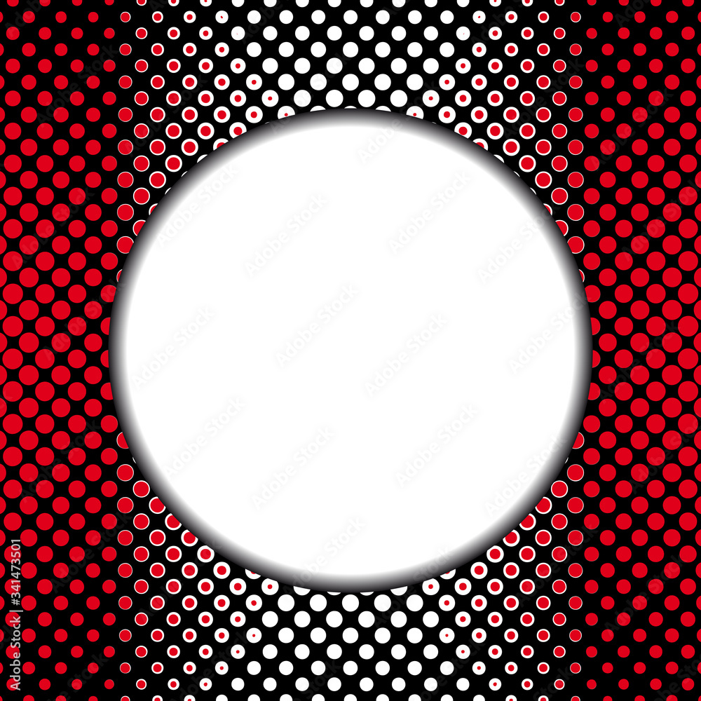 fond psychédélique rouge, blanc et noir avec au milieu un rond vierge.
