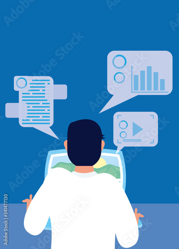 man using laptop technology character