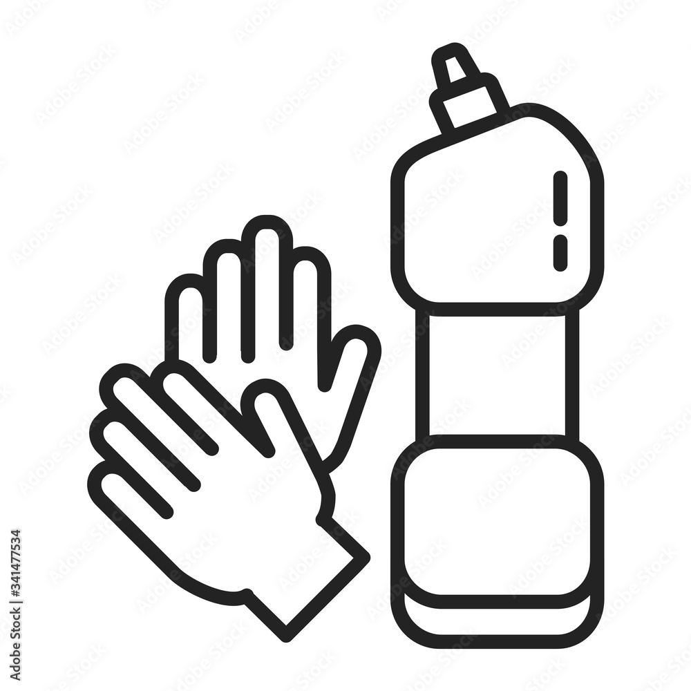Gloves and detergent line black icon. Cleaning service. Outline pictogram for web page, mobile app, promo. Gloves and detergent line black icon. Cleaning service. Outline pictogram for web page, mobile app, promo.