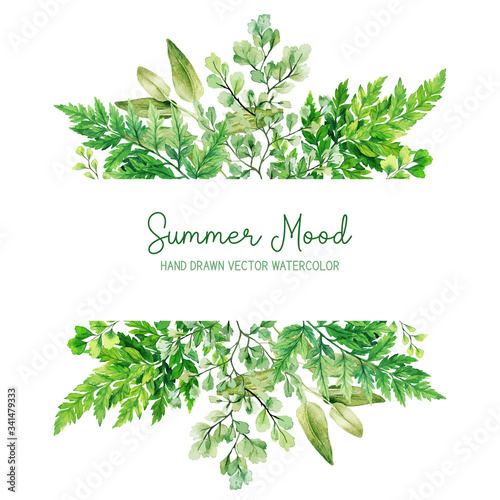 Horizontal stripe banner with watercolor floral elements