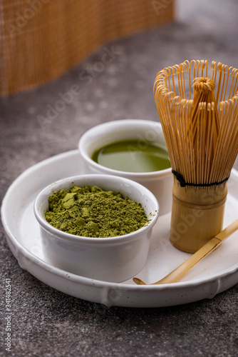 Matcha tea and bamboo whisk