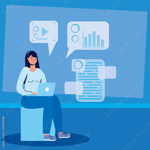woman using laptop technology character icon
