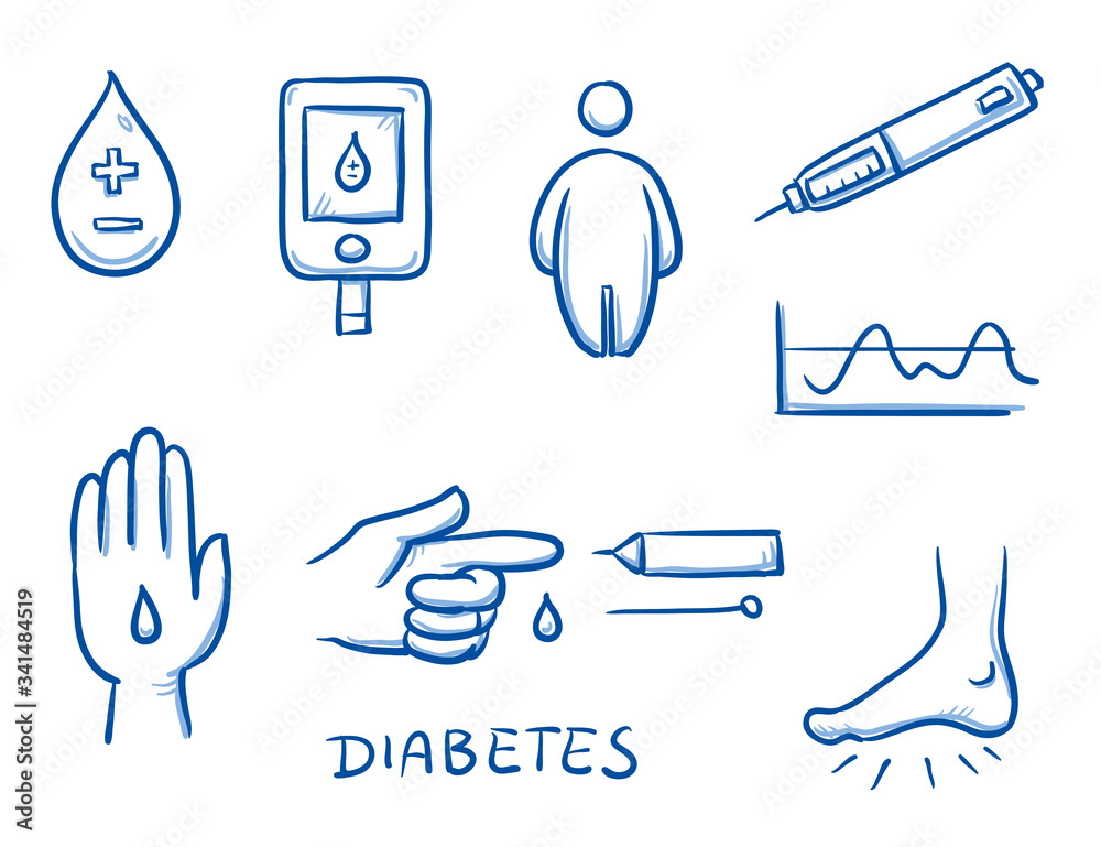 Set of different diabetes and blood sugar measurement icons, for