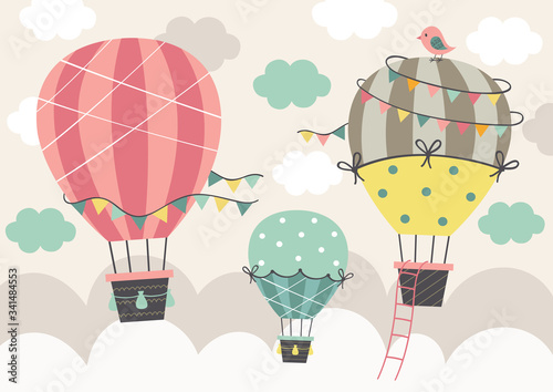 three beautiful Hot Air Balloon  fly in the sky
  - vector illustration, eps    