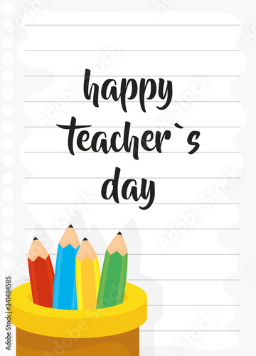 happy teachers day celebration with pencils holders