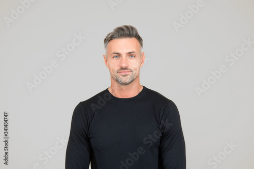 I am just man. Facial care and ageing. Attractive mature man. Mature guy with grey hair and bristle. Men get more attractive with age. Beauty of mature face. Male portrait concept. Perfect skin tone © be free