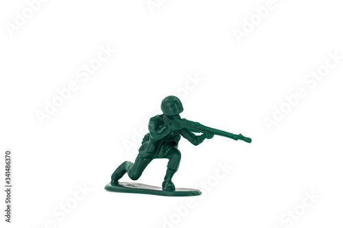 Green toy soldiers on white background. Soldier six on six models. (6/6) Picture eight on sixteen viewing angles. (08/16)