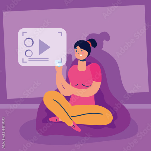 woman using smartphone technology character