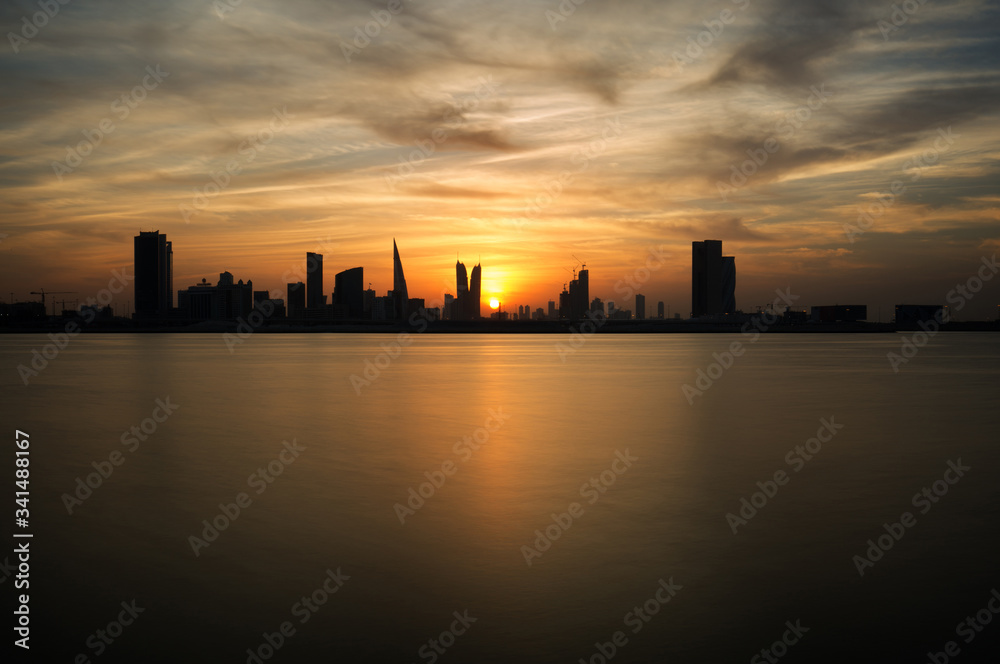 Beautiful Bahrain skyline at dusk with splendid cloud
