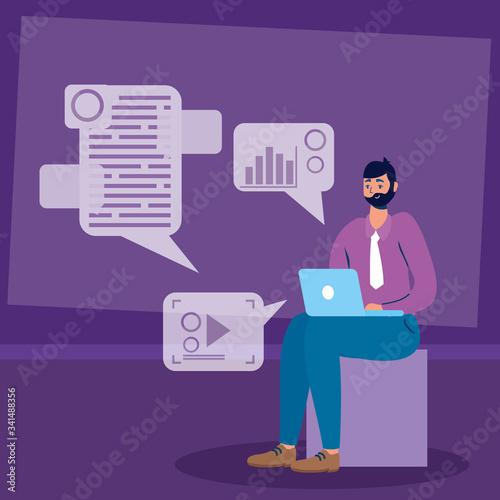 man using laptop technology character