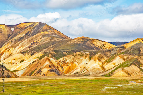 colored mountains of the volcanic landscape of Landmannalaugar. Iceland