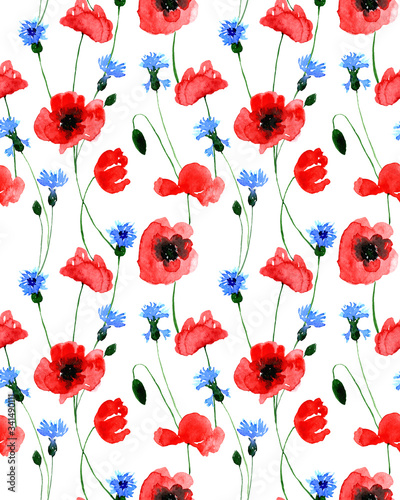 watercolor-seamless-wild-field-poppy-and-cornflower-flower-pattern-endless-print-for-textile-clothes-fashion-linens-dress-cover-wallpaper-hand-painted-art-in-modern-trendy-style