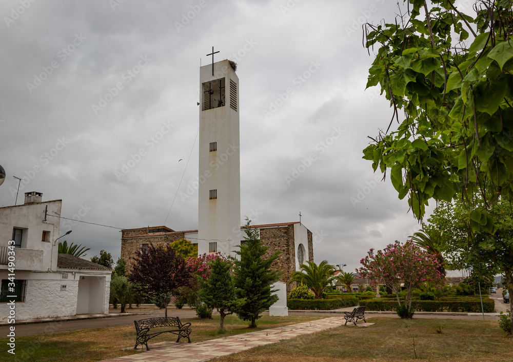 parish church of our Lady of Fatima in Torrefresneda village, comarca de Vegas Altas, province of Badajoz, Extremadura, Spain
