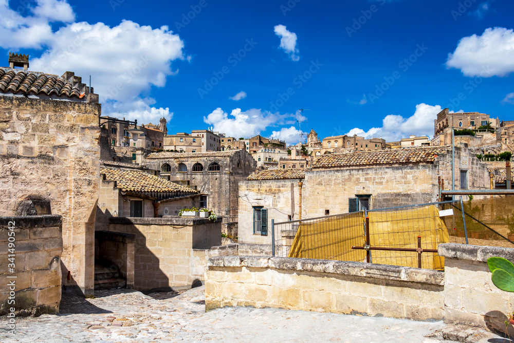 Matera old town street view in Matera, Province of Matera, Basilicata Region, Italy