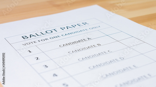 Billede på lærred Voting ballot paper for elections. Democracy and decision concept