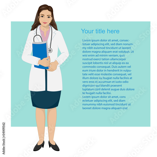 Vector illustration of a female doctor with the  place for custom information.