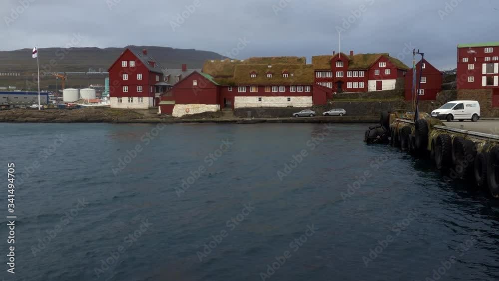 Nordic style houses with grass roof in historical district of Tinganes in Torshavn, Faroe islands Nordic style houses with grass roof in historical district of Tinganes in Torshavn, Faroe islands