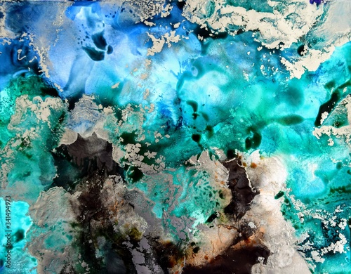 'Oceanic Melody II' abstract art alcohol ink painting by artist Amber Lamoreaux