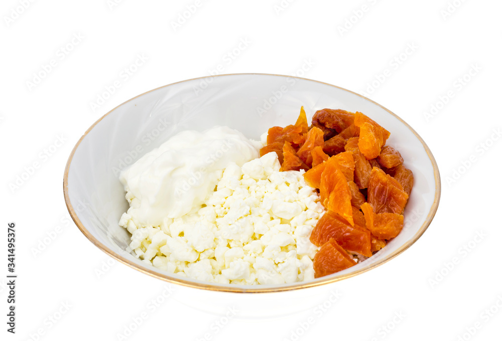 Healthy food, dairy products with dried apricots Healthy food, dairy products with dried apricots
