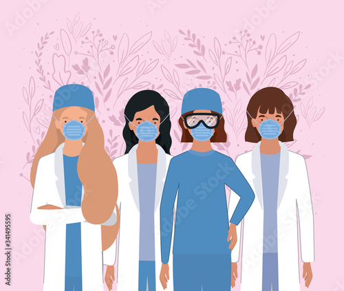Women doctors with masks against 2019 ncov virus vector design